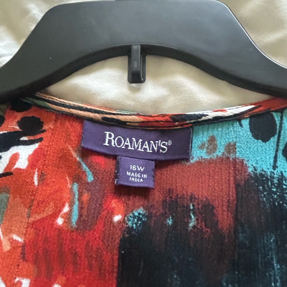 Roaman's Red and Teal Abstract Dress